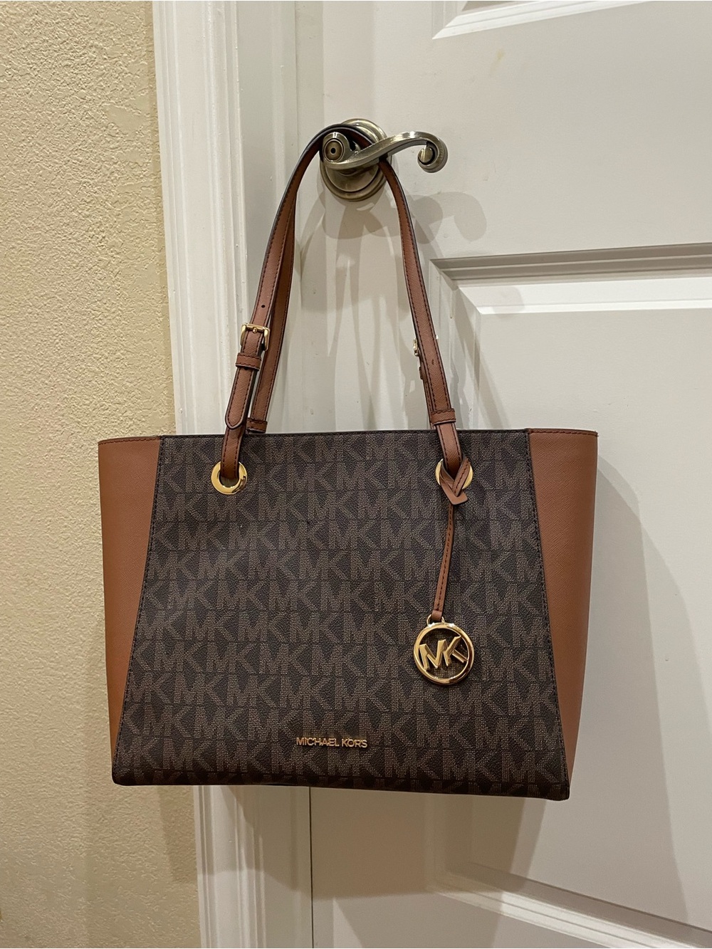 Michael Kors Brown Logo Canvas and Leather Tote